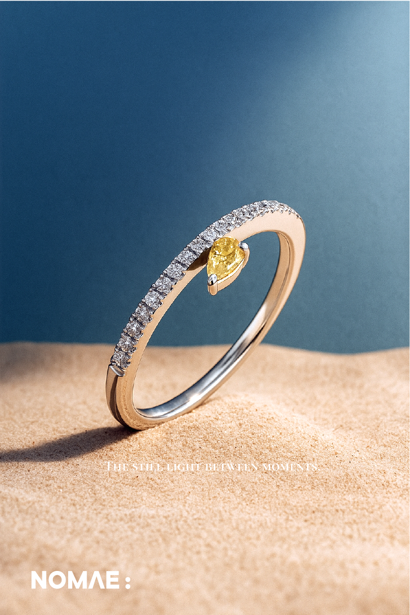 ORAE AURE RING | 925 Silver Rhodium-Plated Band with Yellow Teardrop CZ