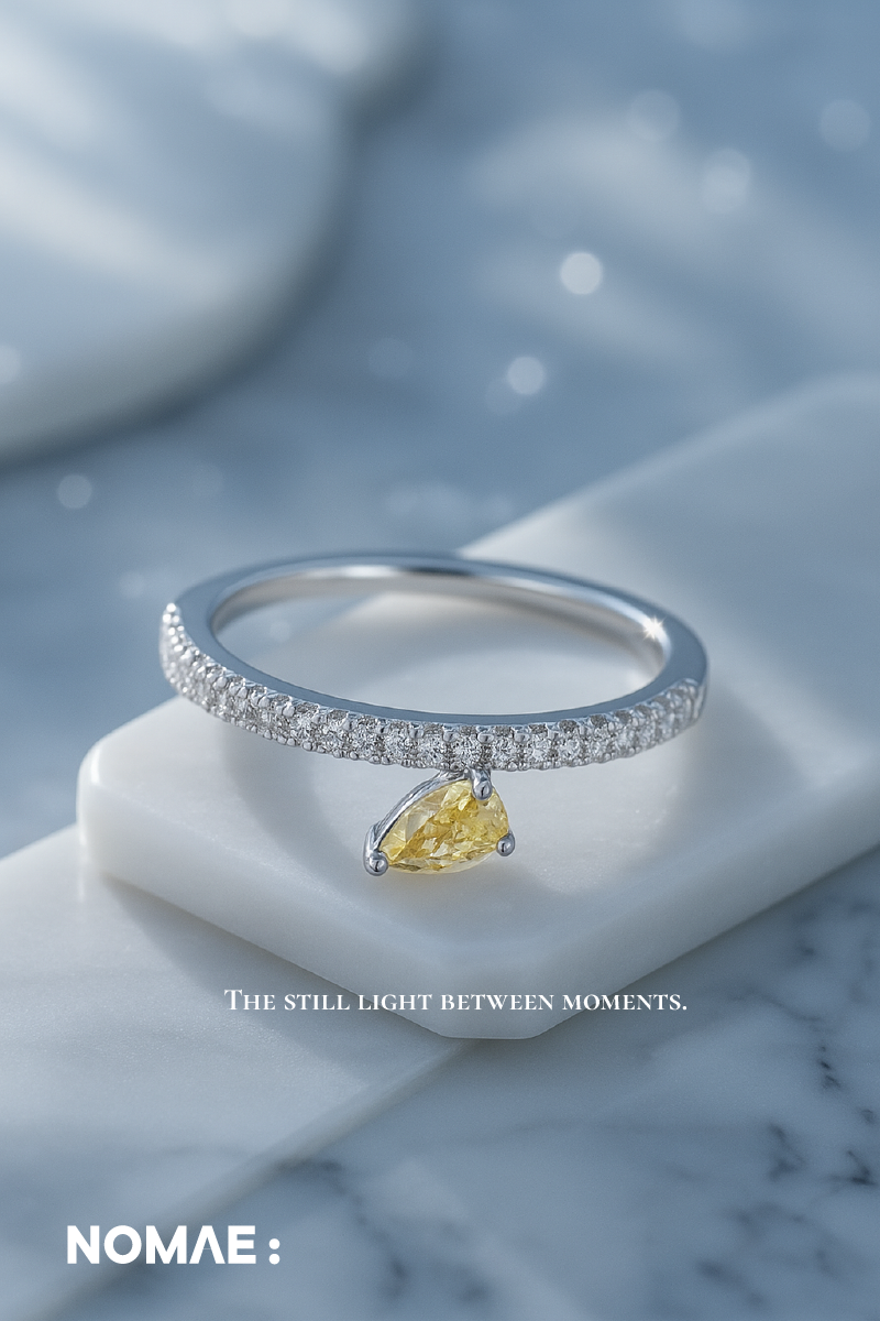 ORAE AURE RING | 925 Silver Rhodium-Plated Band with Yellow Teardrop CZ